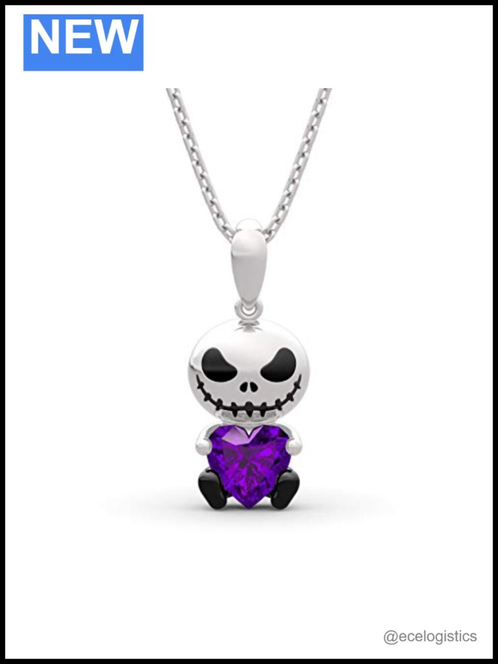 Sterling Silver Skull Pendant Necklace Heart Cut Stone 18" Chain